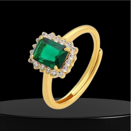 Eleganter Verstellbarer Ring – Grüner Stein, 18K Vergoldet
