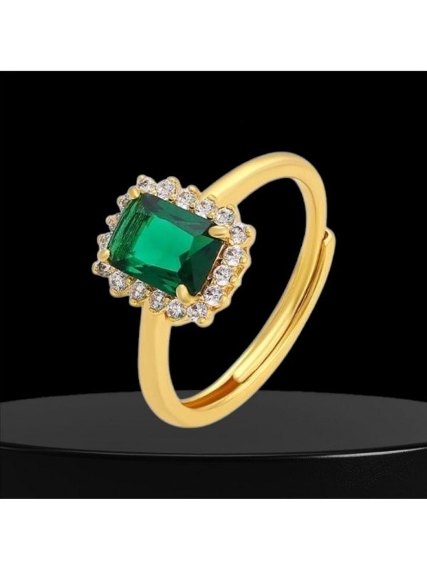 Eleganter Verstellbarer Ring – Grüner Stein, 18K Vergoldet