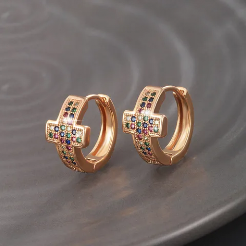 Elegante Creolen mit Kreuzdesign – Rosévergoldet